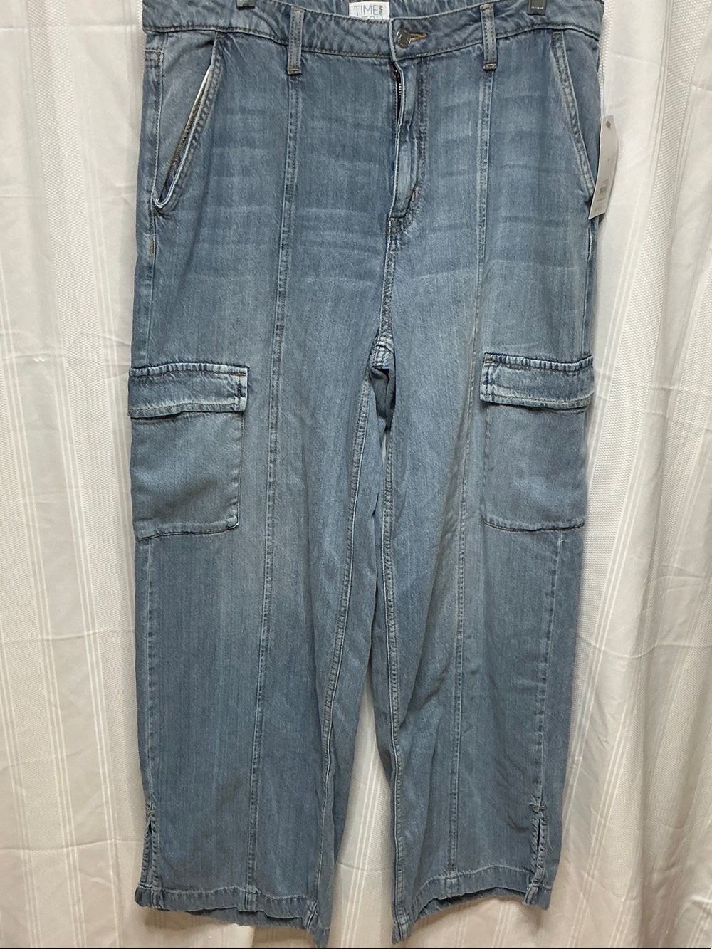 Women Light Blue Cargo Denim Jeans -